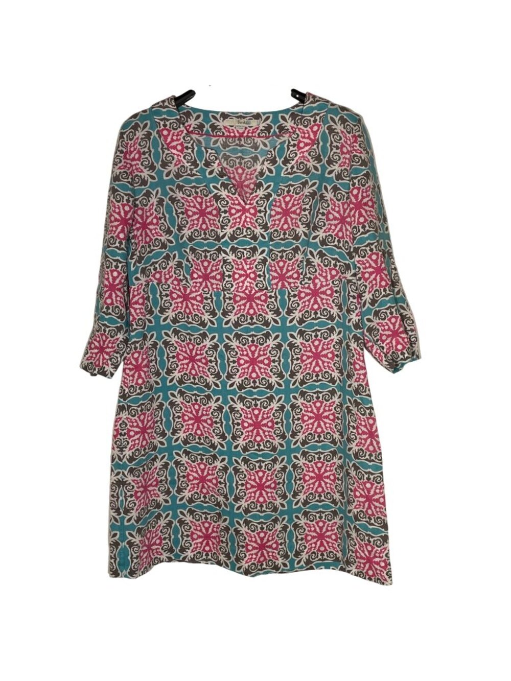 Boden Classic Linen Tunic Dress Sz 12 Boho Mandala Summer Lightweight